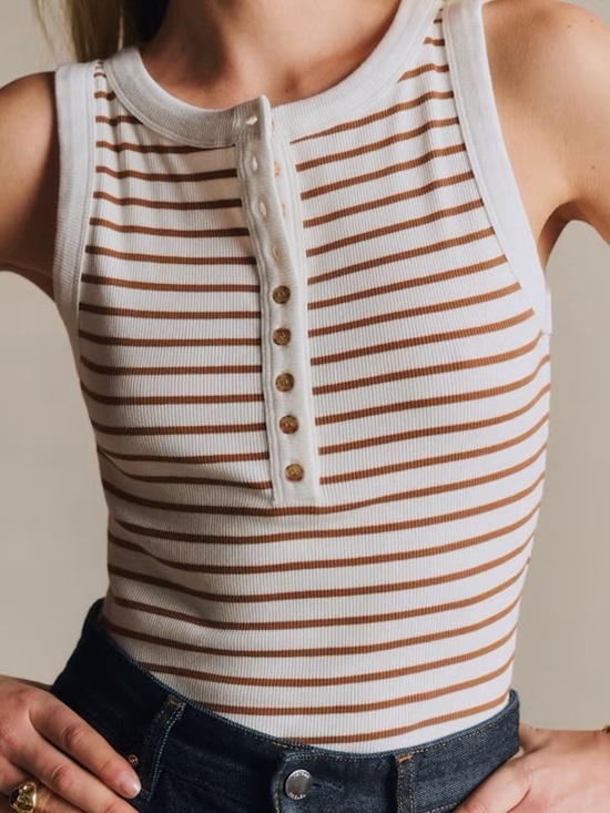 Sezane Tops - Sezane Felicien Top - Camel w/ White Stripes